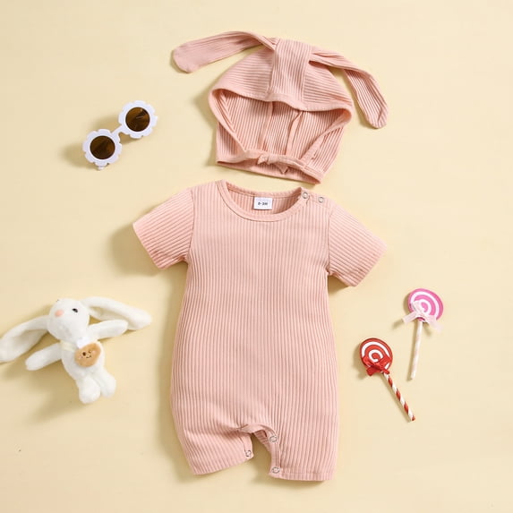 Boy Easter Outfit Cute Bunny Letter Embroider Short Sleeve Romper Jumpsuit Girls Outfits for Baby Girl 6-9 Months