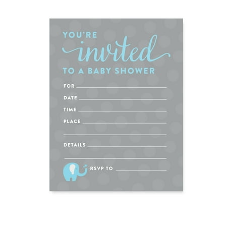 Boy Elephant Baby Shower Blank Invitations, 20ct