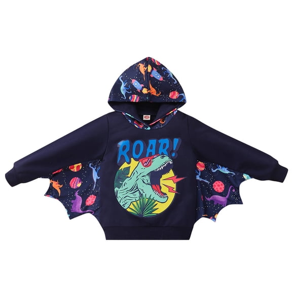 Boy Fall Clothes Black Dinosaur Graphic Hoodie Kids Cute Pullover Sweatshirts With Kangaroo Pocket Size 8 (124)
