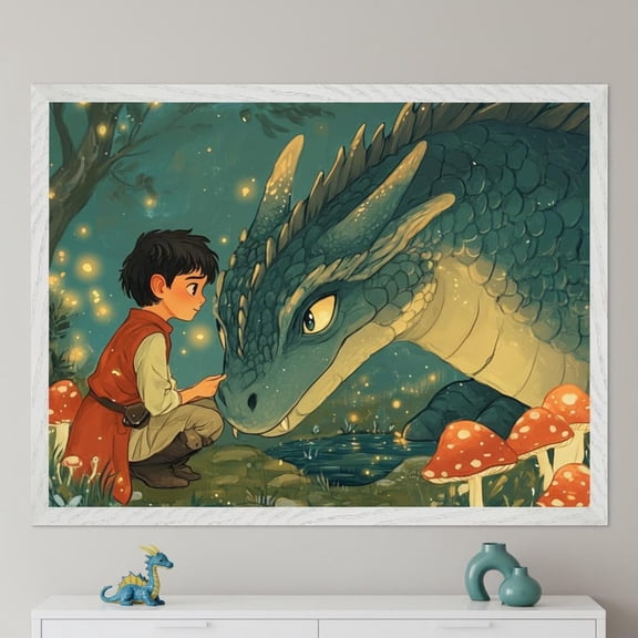 Boy Fantasy Dragon Magical Forest Nursery Whimsical Enchanted Wall Decor Unframed Paper Print