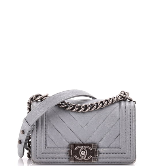 Pre-Owned CHANEL Boy Flap Bag Chevron Caviar Small By Rebag