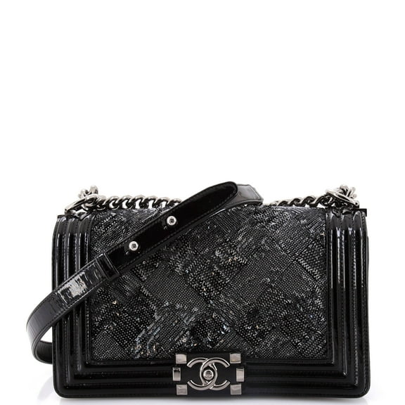 Pre-Owned CHANEL Boy Flap Bag Sequin with Patent Old Medium By Rebag