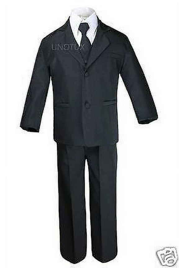 Boy Formal Tuxedo Wedding Easter Party Black Suit sz 5,6,7,8,10,12,14,16,18,20