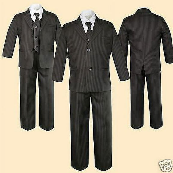 Boy Formal Wedding Ring Bearer Brown Pinstripes Tuxedo Suit Baby Kid Teen S-12