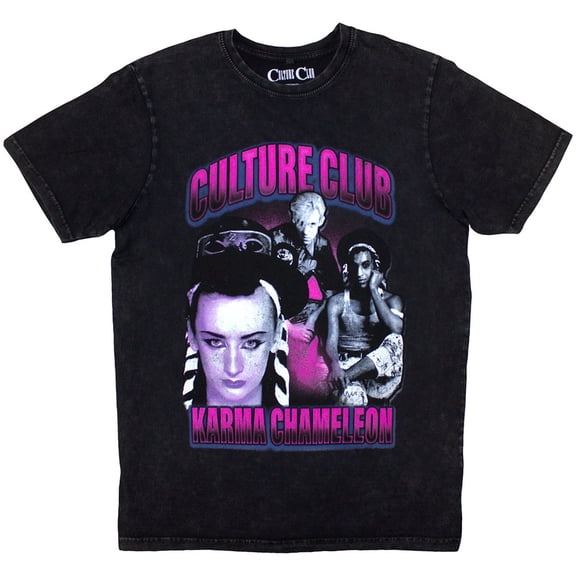 Boy George & Culture Club Unisex Stone Wash T-Shirt Karma Chameleon (Black) (X-Large)