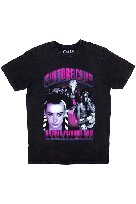 Boy George & Culture Club Unisex Stone Wash T-Shirt Karma Chameleon (Black) (XX-Large)