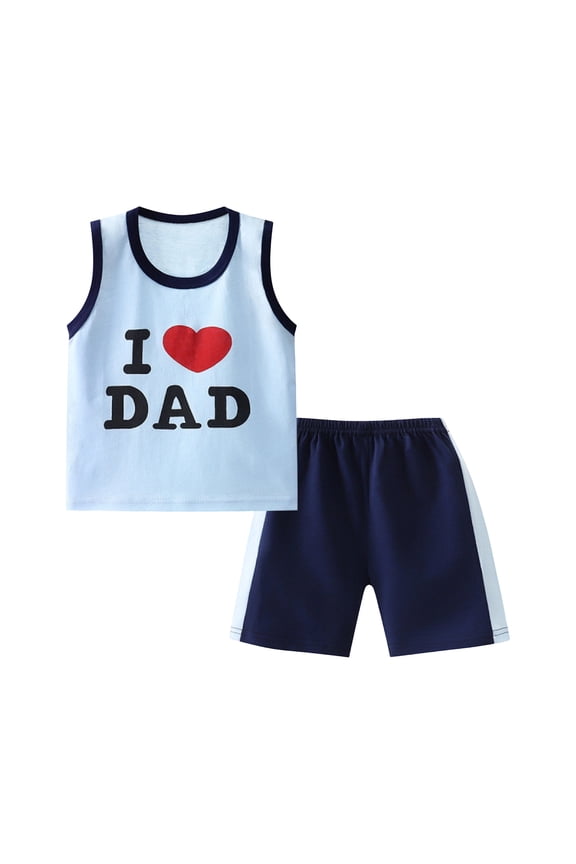 Boy Girl 2 Piece Outfit Summer I Love Dad Cotton Tank Tops and Shorts Sets 2026 Blue 6 Months
