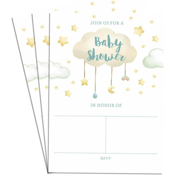 Boy, Girl Clouds Shower Invitations Supplies Fill-In Set of 30 White Invites Cards 4x6"