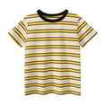 thumbnail image 1 of Boy Girl Cotton T-shirts Striped Print Short Sleeve Crew Neck Top Basic Tees Toddlers Kids Summer Clothes (3-4 Years, Yellow), 1 of 5