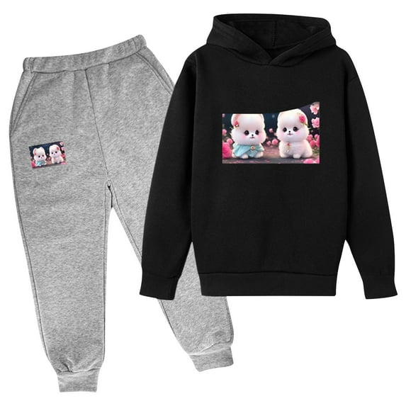 Boy Girl Fall Winter Outfits Kids Hoodie Tracksuit Pullover Graphic Sweatshirt Jogger Pants Set 2 Piece Sweatsuits (4 Years, Black 01)