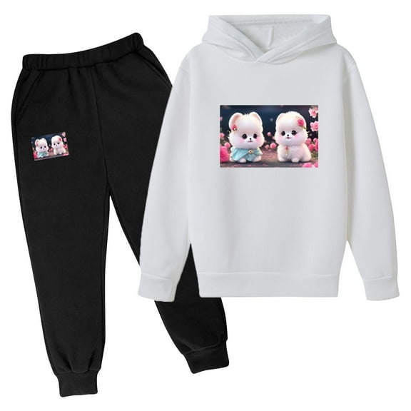 Boy Girl Fall Winter Outfits Kids Hoodie Tracksuit Pullover Graphic Sweatshirt Jogger Pants Set 2 Piece Sweatsuits (7 Years, White)