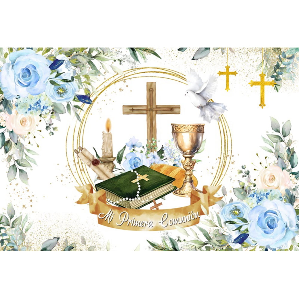 Boy Girl First Communion Photography Backdrop r Gold Cross Grail God Boy Girl First Communion Photography Backdrop r Gold Cross Grail God