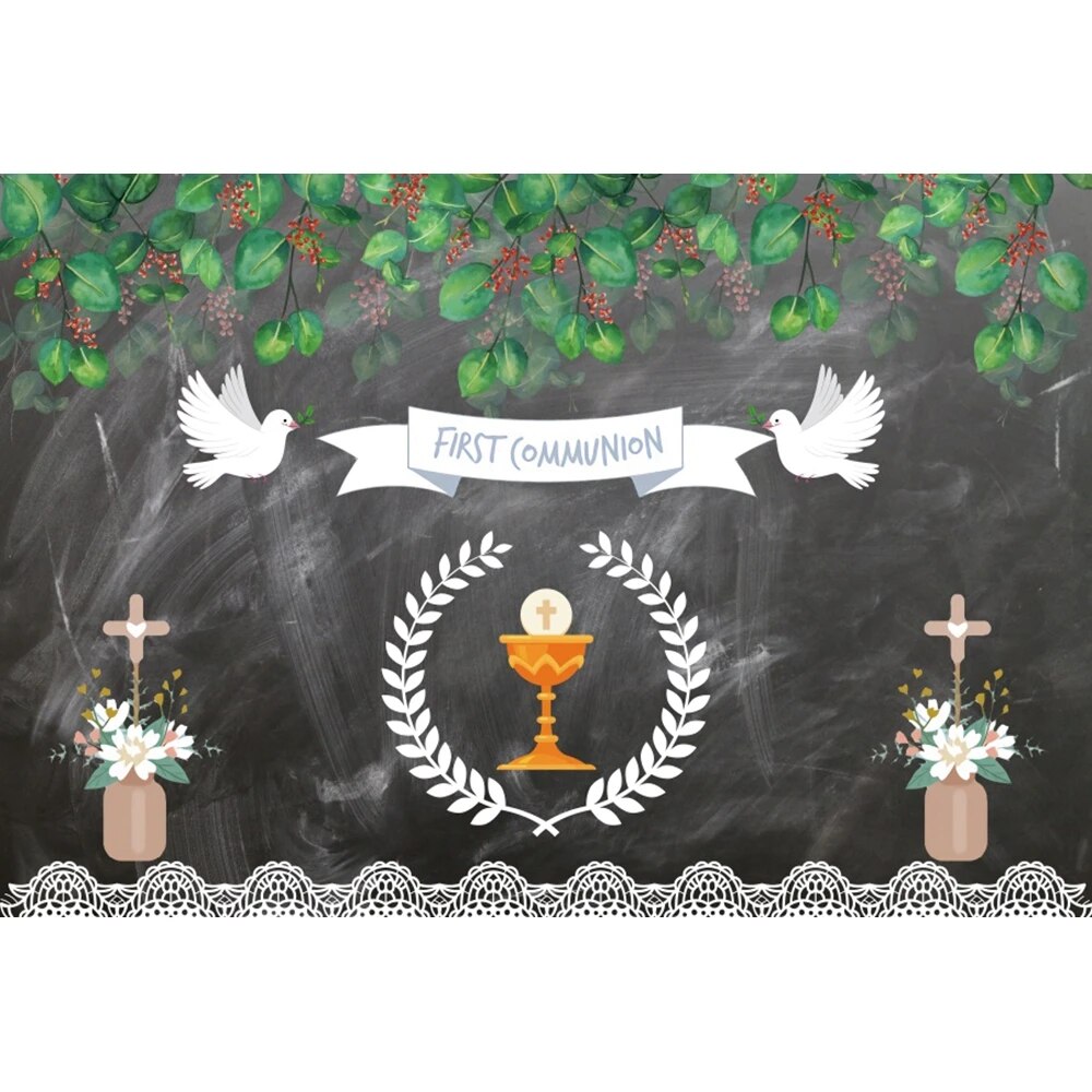 Boy Girl First Holy Communion Backdrops Catholic Theme Gold Cross Grail ...