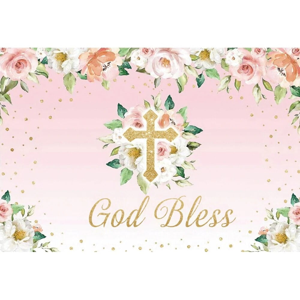 Boy Girl First Holy Communion Backdrops Catholic Theme Gold Cross Grail ...