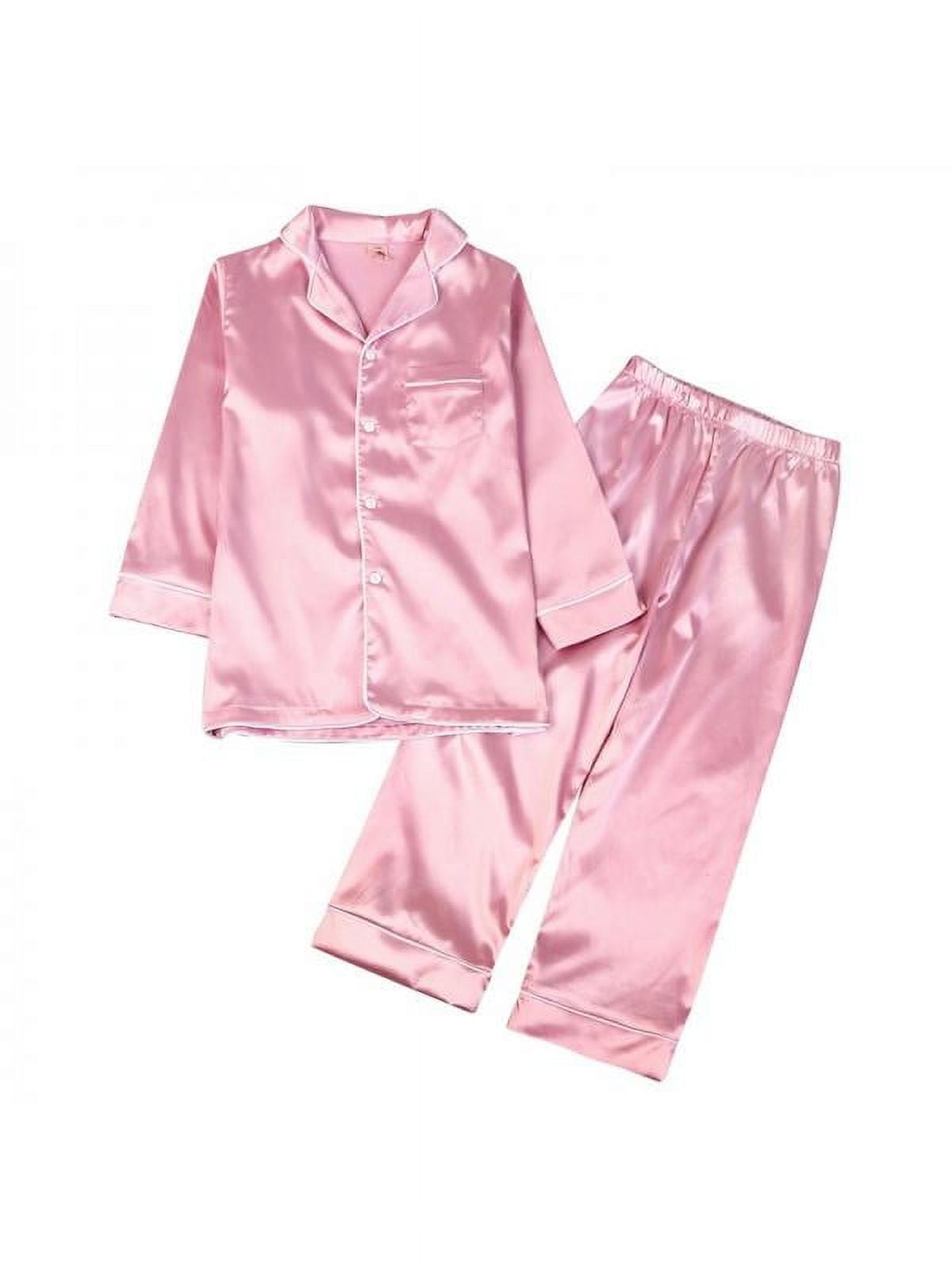 Boy Girl Kids Satin Silk Pajamas Set,Long Sleeve Top+Pant Sleepwear