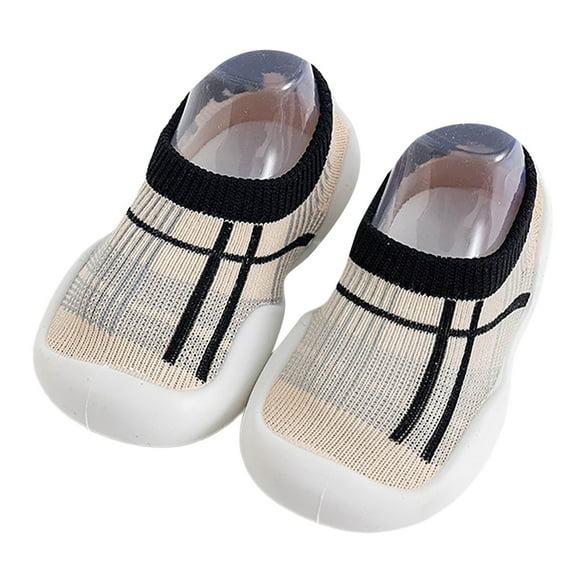 Boy Girl Non- Indoor Walking Shoes Breathable Warm Elastic Sock Shoes with Memory Sole Protect Toes Outdoor Sneakers,Color Beige,Size 18-24Months