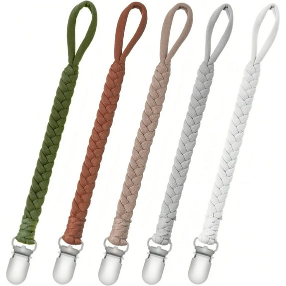 Boy and Girl Pacifier Clip, Hand-Knitted Suitable for All Pacifiers Hanging Cord Multi-Coloured Pacifier Holder Shoulder Strap Modern Unisex Baby Birthday Gift (5-Piece Set)