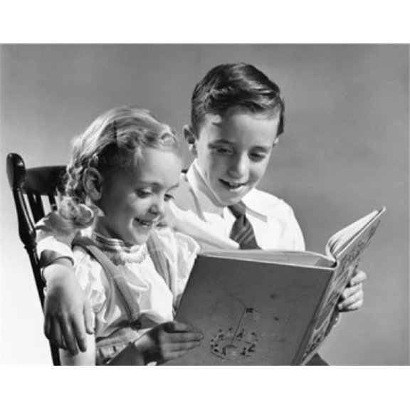 Boy & Girl Reading a Book Poster Print - 18 x 24 in.