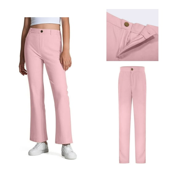 Boy and Girl Uniform Pants Zipper Style Chino Pants with Pockets Straight Pants Pink Pants for Boys and Girls Uniform Back To School Outfits for Kids Pants 9-10 Years