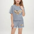 thumbnail image 1 of Boy Girl's Tracksuit Sets 2 Piece Outfits Letter Print Vacation Tee Top and Drawstring Waist Shorts Gray 5-6 Years, 1 of 6