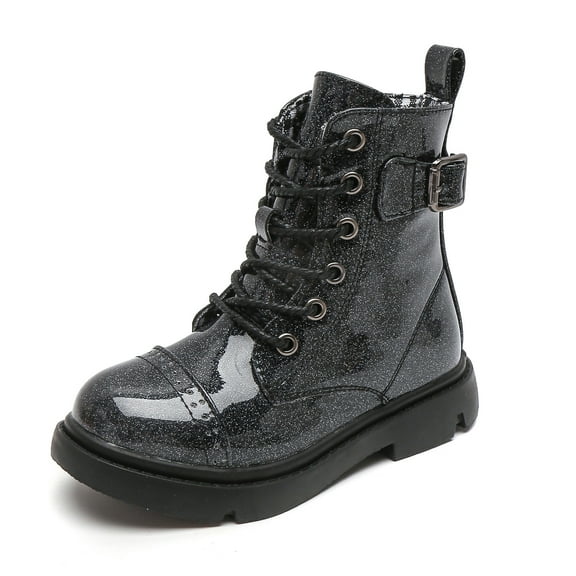 Boy Girls Ankle Boots Lace up Combat Boots Black Size 1 Little Kid