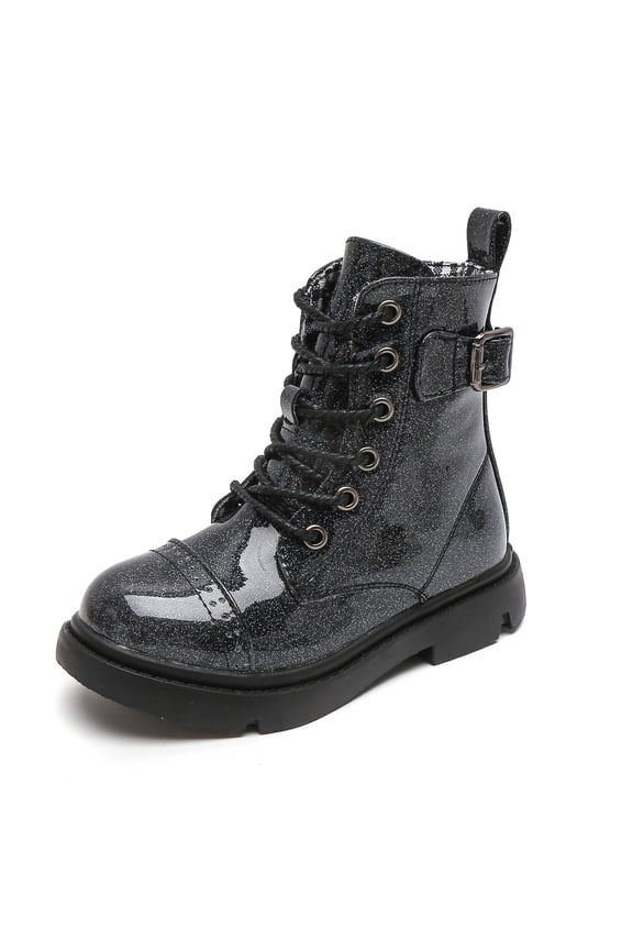 Boy Girls Ankle Boots Lace up Combat Boots Black Size 2 Little Kid