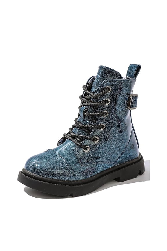 Boy Girls Ankle Boots Lace up Combat Boots Blue Size 1 Little Kid