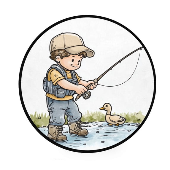 Boy Go Fishing Memory Foam Bath Mat 36" Absorbent Rug with Non Slip Base and 4 Bonus Pads