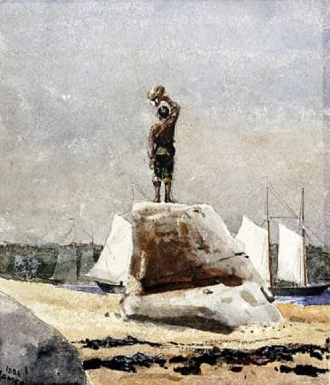 Boy Hailing Schooners Canvas Art - Winslow Homer (24 x 24)