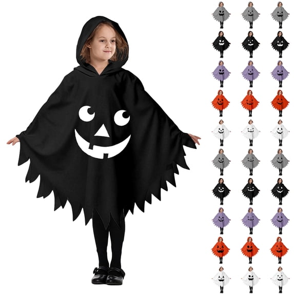 Boy Halloween Unisex Ghost Face Kids Hooded Cloak Halloween Party Outfit Boys 4-6 Years