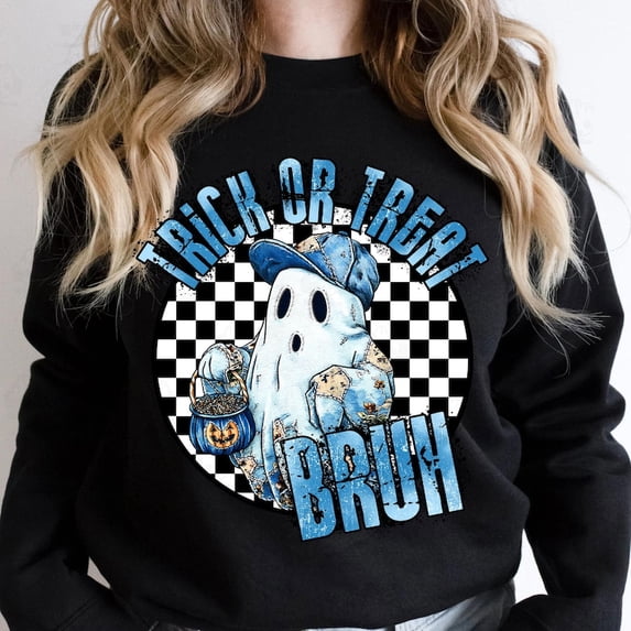 Boy Halloween Sweatshirt, Retro Halloween Blue Denim Ghost Sweatshirt, Trendy Patchwork Spooky Ghost Sweatshirt, Boo Ghost Coquette Sweatshirt, Cute Fall Pumpkin Sweatshirt
