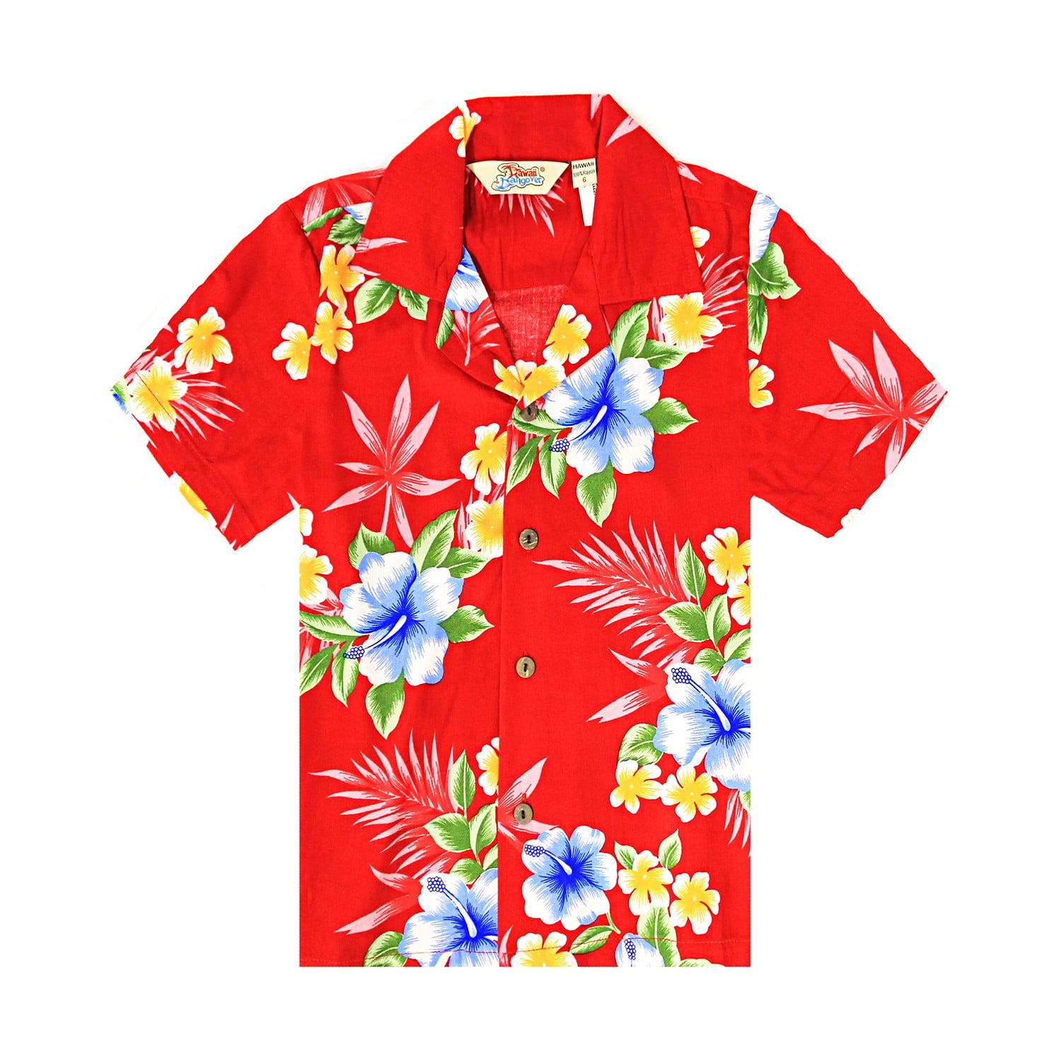 Boy Hawaiian Aloha Shirt in Hibiscus Red Size 10