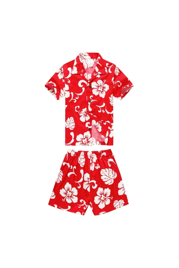 Boy Hawaiian Shirt Aloha Shirt Luau Shirt in Red Hibiscus Size 4