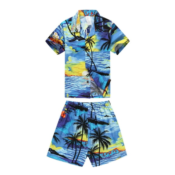 Boy Hawaiian Shirt Aloha Shirt Luau Shirt in Sunset Blue Size 14