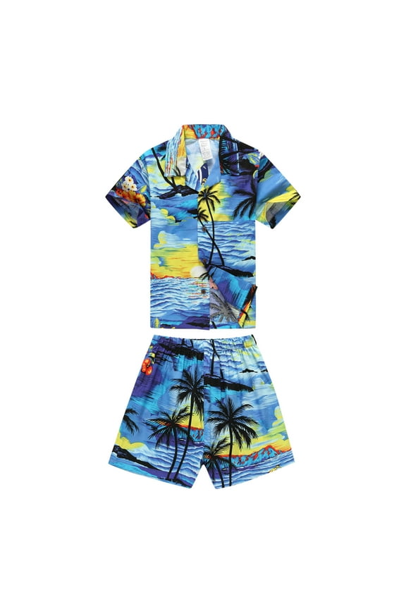 Boy Hawaiian Shirt Aloha Shirt Luau Shirt in Sunset Blue Size 14