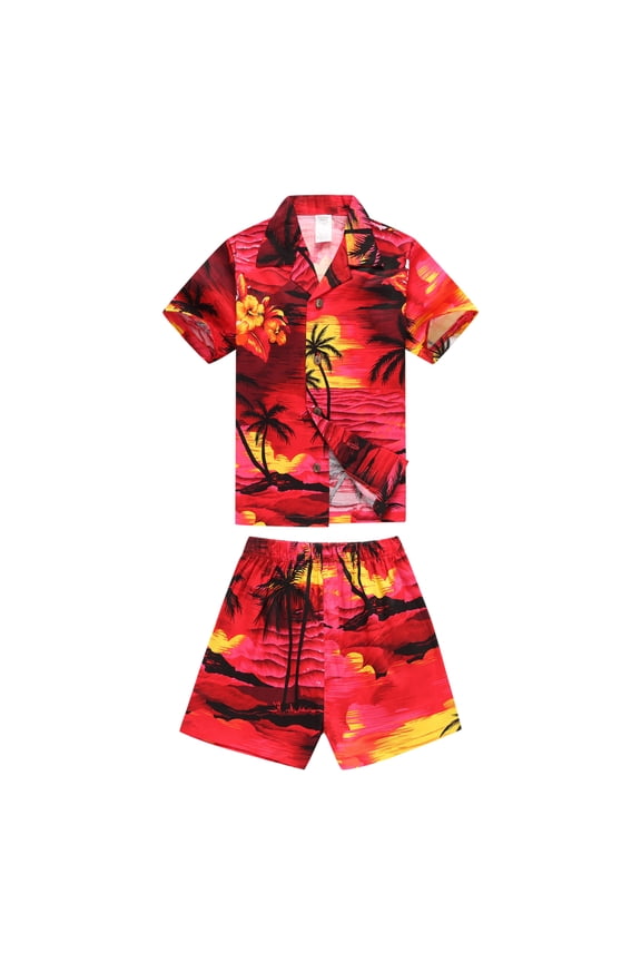 Boy Hawaiian Shirt Aloha Shirt Luau Shirt in Sunset Red Size 4