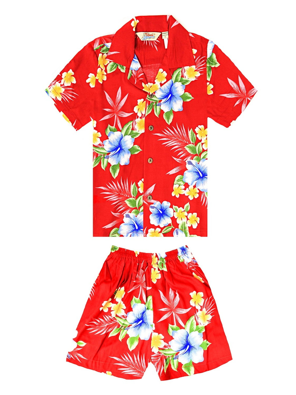Boy Hawaiian Shirt and Shorts Cabana Set in Hibiscus Red Size 6