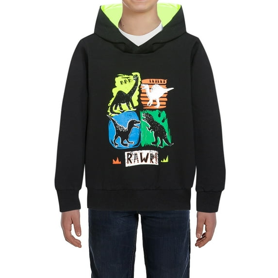 Boy Hoodies Size 8-10 Dinosaur Cotton Long Sleeve Kids Pullover Graphic Long Sleeve Hoodie Sweatshirts with Pocket for Kids,8-9 Years,Black