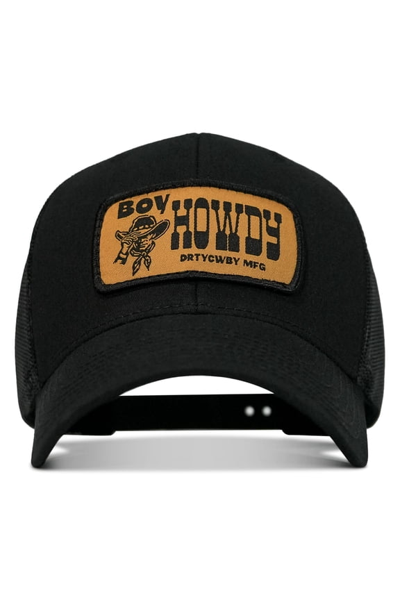Boy Howdy Western Patch Snapback Hat Black / Black