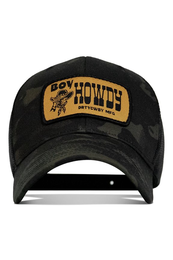Boy Howdy Western Patch Snapback Hat Black Multicam