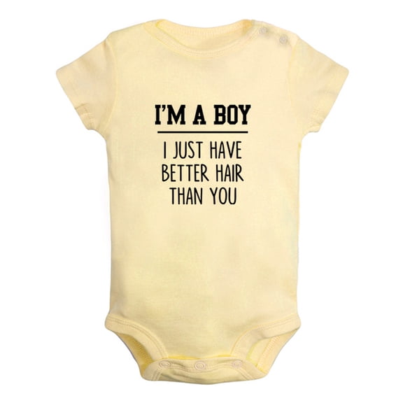 I'm A Boy I Just Have Better Hair Than you Funny Rompers For Babies, Newborn Baby Unisex Bodysuits, Infant Jumpsuits, Toddler 0-12 Months Kids One-Piece Oufits (Yellow, 6-12 Months)