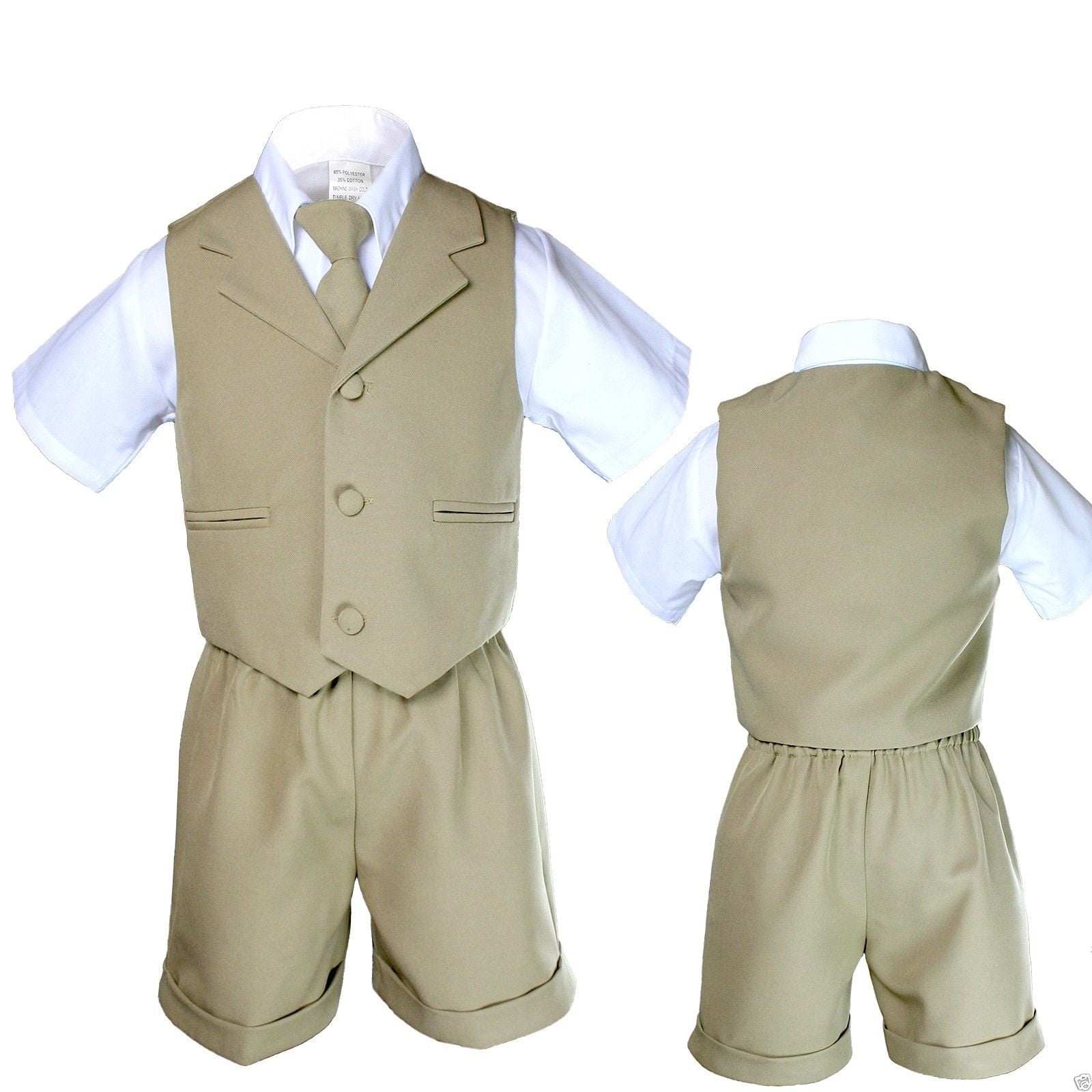 Boy Infant & Toddler Formal Eton Easter Khaki Vest Shorts Suit S M L XL