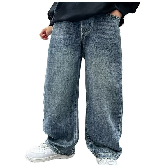 Boy Jeans Size 14-16 Boot Cut Boys Baggy Jeans for Kids Teen Casual Straight Wide Leg Cargo Jeans Y2K Summer Loose Elastic Waist Denim Pants with Pockets