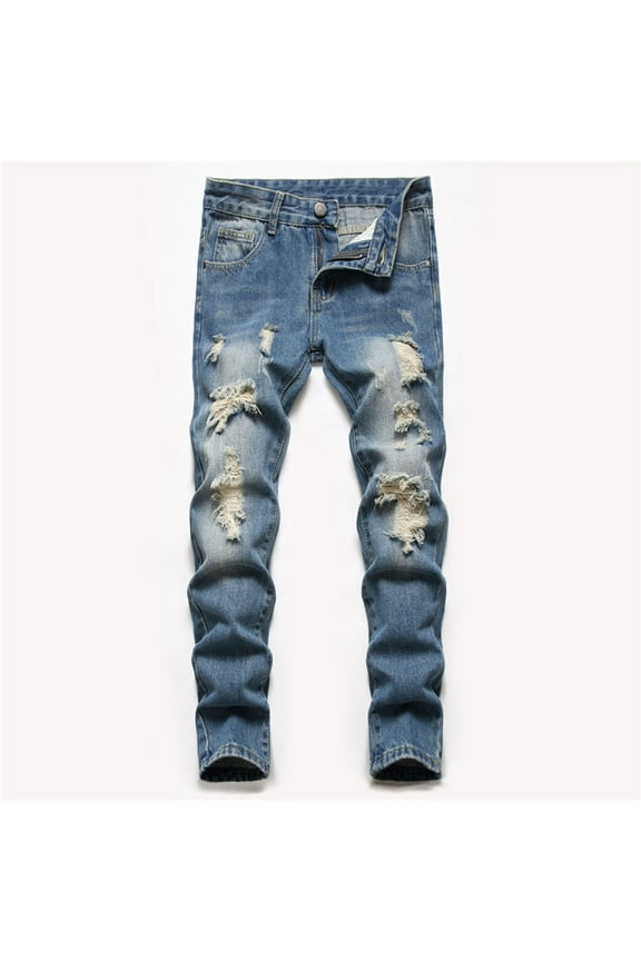 Boy Jeans Slim Fit Distressed Boys Blue Pants Stretch Slim Denim Jeans Pants Boys Jeans Size 8-10 Years