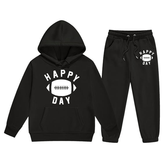Boy Jogger Set Size 7 Long Sleeve Letter Print Rugby Football 2pcs Boys Outfit Set Regular Fit Tracksuit 2 Piece Outfits,Black,6-7 Years