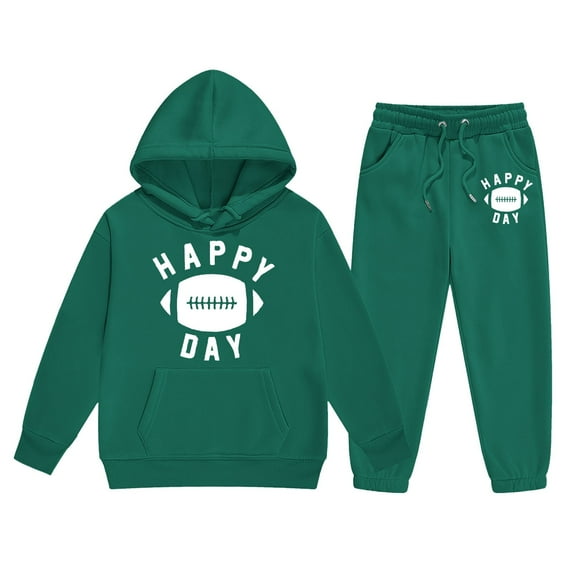 Boy Jogger Set Size 7 Long Sleeve Letter Print Rugby Football 2pcs Boys Outfit Set Regular Fit Tracksuit 2 Piece Outfits,Green,7-8 Years