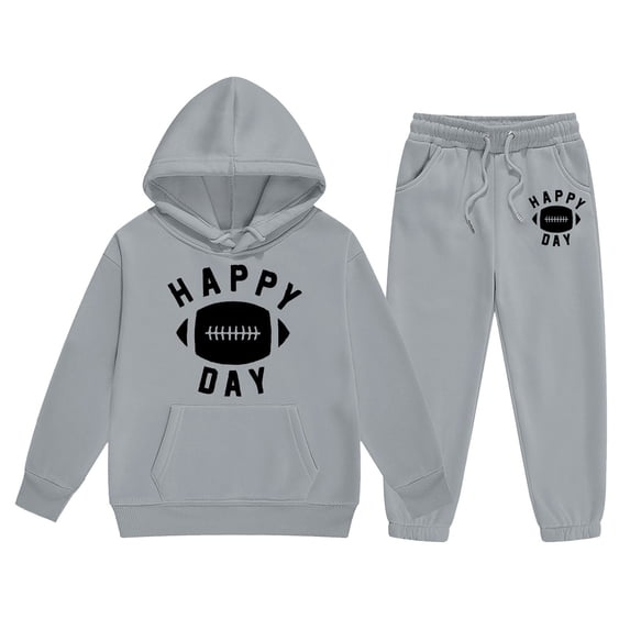 Boy Jogger Set Size 7 Long Sleeve Letter Print Rugby Football 2pcs Boys Outfit Set Regular Fit Tracksuit 2 Piece Outfits,Grey,6-7 Years