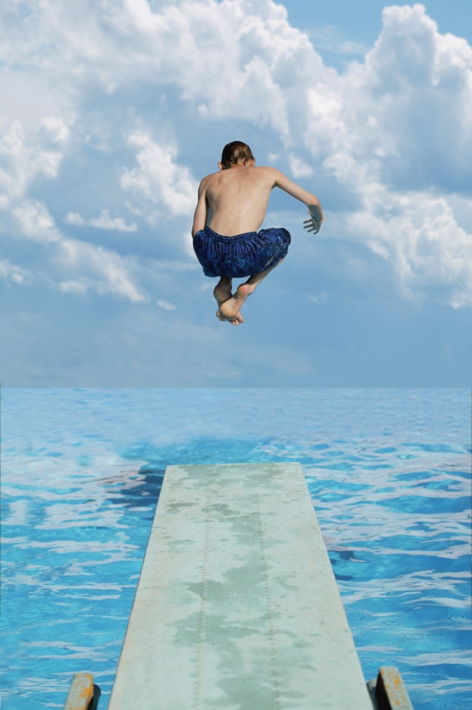 Boy Jumps Into Water Canvas Art - Darren Greenwood Design Pics (11 x 17)