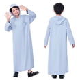 thumbnail image 1 of Boy Kaftan Thobe Casual Long Sleeves Dress Crew Neck Kids Robe Grey Robe 5-6 Years, 1 of 9