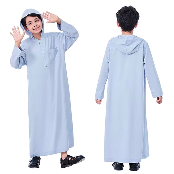 Boy Kaftan Thobe Casual Long Sleeves Dress Crew Neck Kids Robe Grey Robe 5-6 Years